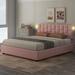 Lift Up Storage Queen Platform Bed with Light, Hydraulic Lifting Under Bed Storage and Height-Adjustable Headboard, Pink