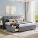 Queen Upholstered Bed with Brick Pattern Headboard, Grey/Blue, 4 Drawers
