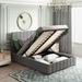 Full Upholstered Bed with Hydraulic Storage, Gray/Beige Linen Finish