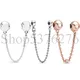 925 Sterling Silver Bead Crown O Hearts Safety Chain Charm Fit Pandora Women Essence Series Bracelet