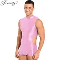 Swimwear for Mens Swimsuit Stretchy Glossy Sleeveless Bodysuit Short Jumpsuit for Sports Fitness