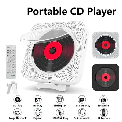 Tragbarer CD-Player Bluetooth-Lautsprecher LED-Bildschirm an der Wand befestigter Musik-Player FM Image