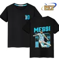 messi double-sided printed T-shirt summer children's short-sleeved casual sports top black clothing