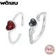 WOSTU 925 Sterling Silver Red Agate Open Ring Transparent Glass Heart Snake Finger Ring Original For