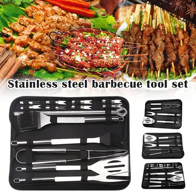 Edelstahl Grill Werkzeuge Set Spatel Gabel Messer Pinsel Spieße Grill Grill zubehör Camping Outdoor Kochgeschirr