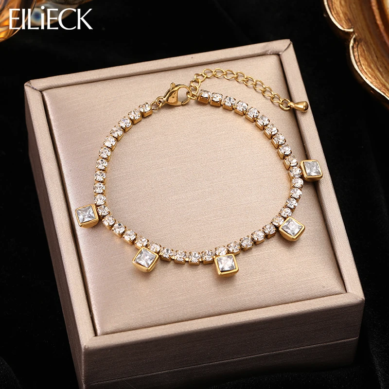 Eilieck 316l Edelstahl wasserdicht bling Zirkonia Charm Armband für Frauen Luxus Armreifen nicht verblassen Handgelenk Schmuck Image