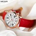 MEGIR Women Watch Luxury Quartz Bracelet Watch Leather Strap Lady Sports Wristwatch Women's Dress