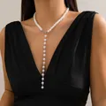 Korean Elegant Imitation Pearl Choker Sexy Bead Chain Long Tassel Pendant Front Chest Chain Necklace