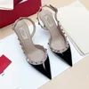 Spitze Zehen-Sandalen mit Absatz, echtes Leder, seitlicher leerer Rückenriemen, Metallniete, hohe Absätze, Trend, Party, Abschlussball, Pumps, Damenschuhe