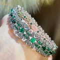 Wong Rain Vintage 925 Sterling Silver Oval Cut Emerald High Carbon Diamond Gemstone Bracelets Bangle