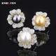 Vintage 14MM White Gold Pearl Flower Rings for Women High Carbon Diamond Cocktail Party Fine Jewelry