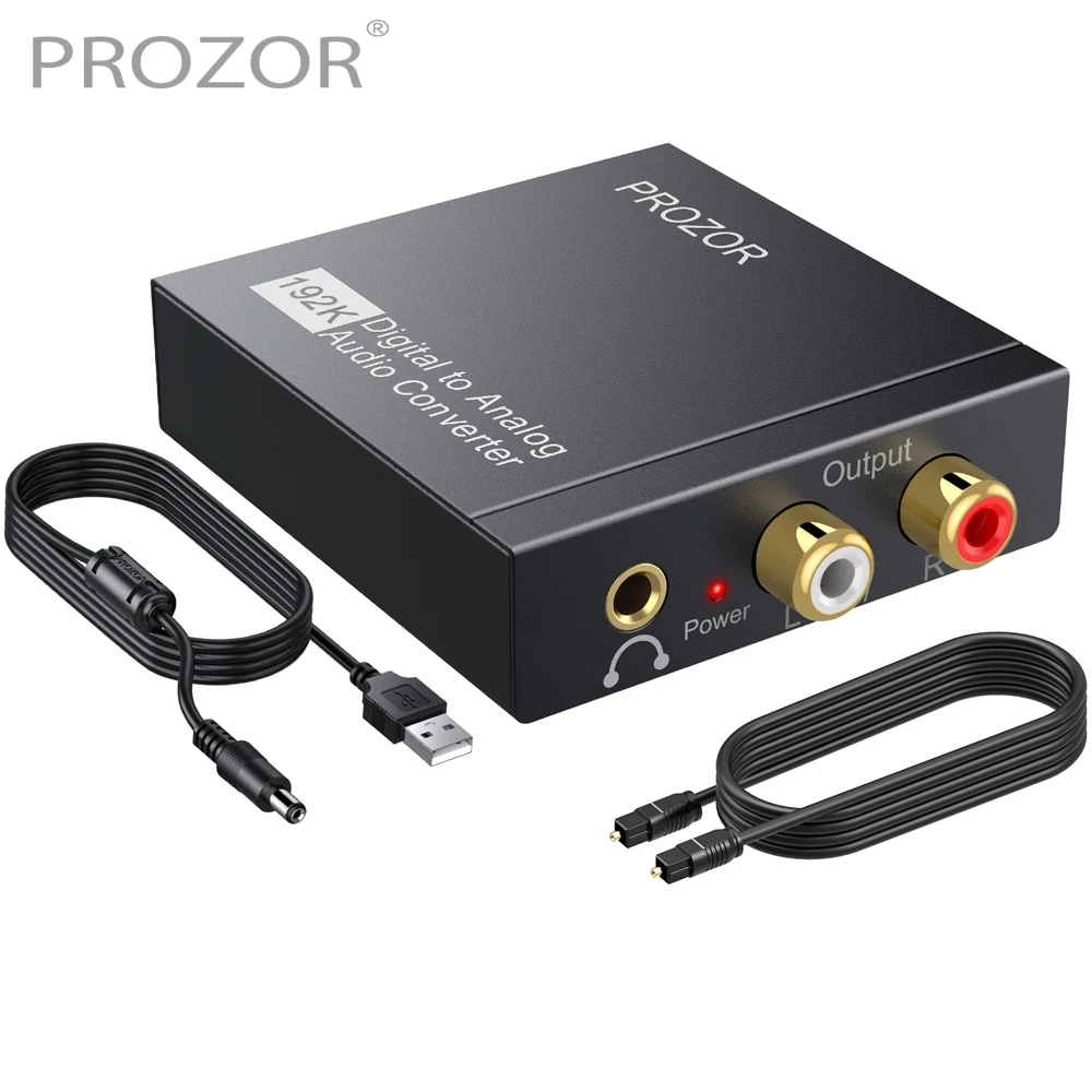 PROZOR Convertitore audio digitale-analogico da 192 KHz DAC SPDIF Convertitore da ottico a analogico L/R RCA Adattatore da Toslink a jack out da 3,5 mm