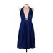 Cache Cocktail Dress - A-Line Plunge Sleeveless: Blue Solid Dresses - Women's Size 10
