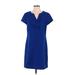 J.Crew Casual Dress - Mini V Neck Short sleeves: Blue Solid Dresses - Women's Size 4