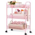 NEENCA 24.8" H x 17.8" W Utility Cart, Wood in Pink | 24.8 H x 17.8 W x 10 D in | Wayfair RollingMX003