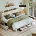 Ivy Bronx Bed Frame w/ 3 Drawers, Bed w/ Storage Headboard & Charging Station Upholstered/Metal/Linen in Brown | Wayfair