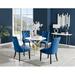 East Urban Home Tierra Sleek Gold Metal & White Gloss Round Dining Table Set w/ 4 Luxury Velvet Dining Chairs Wood/Upholstered/Metal | Wayfair
