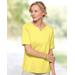 Appleseeds Women's Coastal Cotton Notched Neckline Elbow-Sleeve Tee - Yellow - PS - Petite