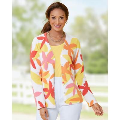 Appleseeds Women's Tossed Floral Cotton Print Cardigan - Multi - PXL - Petite