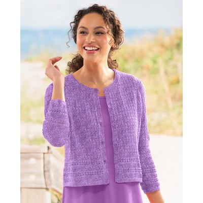 Appleseeds Women's Mixed-Stitch Crochet Cardigan - Purple - PS - Petite