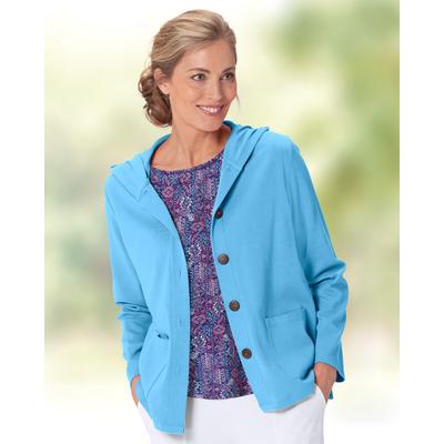 Appleseeds Women's Everyday Knit Hooded Cardigan - Blue - PL - Petite