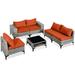 Ebern Designs Maidu 6 - Person Outdoor Seating Group w/ Cushions Synthetic Wicker/All - Weather Wicker/Metal/Wicker/Rattan in Orange | Wayfair