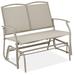 Winston Porter 2-Person Outdoor Swing Glider, Steel Patio Loveseat, Bench Rocker W/Armrests - Taupe | Wayfair 89B8630BFE3A430EB345F4456FF12E33