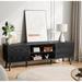 George Oliver TV Stand For 55 Inch TV, Entertainment Center w/ Adjustable Shelf, 2 Cabinets, TV Console Table, Black, Solid Wood | Wayfair