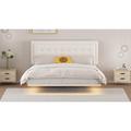 Red Barrel Studio® Annajane PU Upholstered Button Tufted Platform Bed Frame w/ Motion Activated Night Lights Upholstered in White | Wayfair