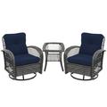 Wildon Home® 3-Piece Outdoor Rocking Chair Wicker Swivel Rocking Chair Set w/ a square glass coffee table Wicker/Rattan in Gray | Wayfair