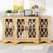 Winston Porter Retro Sideboard Glass Door w/ Curved Line Design Ample Storage Cabinet w/ Black Handle & Three Adjustable Shelves For Dining Room | Wayfair