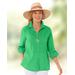 Blair Women's Crinkled Cotton Solid Shirt - Green - PS - Petite