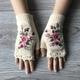 Gants Brodés De Fleurs Faits À La Main, En Tricot Sans Doigts Pour Femmes, Gants D'écriture Résistants Au Froid, Automne Et Hiver