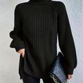 Solid Turtleneck Pullover Sweater, Casual Loose Raglan Sleeve Sweater For Fall & Winter, Women's Clothing