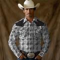 Chemise western vintage à carreaux/carreaux pour hommes, style occidental imprimé en 3d, vacances en plein air, course de chevaux, printemps chemise d'été à manches longues en polyester noir s m l