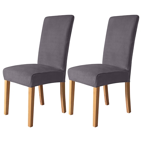 2 Stück Stuhlhussen für Esszimmerstühle, burgunderfarben, dehnbarer Samtbezug, Spandex, waschbar, mit elastischem Bodenschutz, Bauernhaus-Blumenmuster für Esszimmer, Hochzeitszeremonie Image