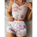 Women's Pajamas Sets Rose Floral Fashion Comfort Home Daily Bed Polyester Breathable Straps Sleeveless Strap Top Shorts Pocket Elastic Waist Spring White Pink