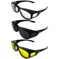 Global Vision Escort Safety Fit Over Glasses Black Frame (3 Pack - 1 Clear Lens 1 Smoke Lens 1 Yellow Lens)