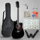 Asmuse 42â€� Acoustic Electric Guitar 12 String Full Size Acoustic Guitar Bundle with 4-Band EQ Gig Bag Tuner Picks Shoulder Strap (Black)