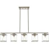 5 Light Chandeliers for Dining Room Linear Kitchen Island Lighting with Rectangular Clear Glass Shades Modern Pendant Light Fixture Brushed Nickel for Kitchen Dining Room Living Room