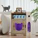 Cat Litter Box Enclosure Furniture with 2-Tier Open Shelf Large Wooden Cat Litter Box Furniture Hidden with Bulit-in Light Cat House with 2 Doors