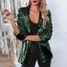 WNG Women Sequins Sequin Jacket Casual Long Sleeve Glitter Party Shiny Lapel Coat Rave Outerwear