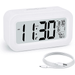 Digital Alarm Clock for Kids Upgraded LCD Alarm Clocks with Large Display Smart Night Light 12/24H Indoor Temperature Desk Clocks for Bedroom Living Room Home Travel Office Gifts for Boys(White)