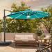 FLAME&SHADE 11ft LED Outdoor Hanging Cantilever Umbrella w/Base Water Repellent UV Protection for Garden Yard and Shop Street Lake Blue