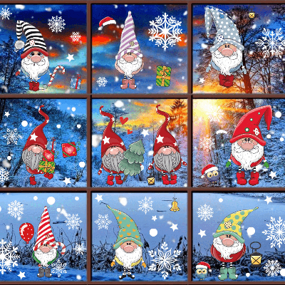 9sheets/99pcs Christmas Window Clings, Christmas Gnome Snowflake Holiday Window Stickers Decals For Glass Windows, Christmas Window Decorations, For Hotel/restaurant/commercial