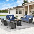 Vcatnet Direct 5 Pieces Outdoor Patio Furniture Sectional Sofa All-weather Conversation Set with Fire Pit Table for Garden Poolside Denim blue