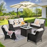 Vcatnet 5 Pieces Outdoor Patio Furniture Sectional Sofa All-weather Conversation Set with Fire Pit Table for Garden Poolside Beige