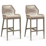 PURPLE LEAF 2 Set Outdoor Bar Stool Chair Set Modern Counter Height Stool Cushion Included Light Grey-Twill-43.11 H