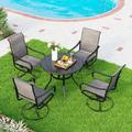 durable 5 Pieces Outdoor Dining Set 4 Sling Dining Swivel Chairs and 48 Round Metal Wood Grain Table with 2 Umbrella Hole Furniture Sets for Lawn Backyard Garden