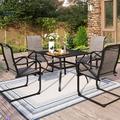 durable 5 Piece Metal Patio Armrest Dining Rocker Chairs and Larger Square Table Set 37 Square Bistro Metal Steel Slat Table and 4 C Spring Motion Textilene Metal Rocker Chairs